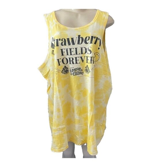 Vinyl Icons Plus 5 Beatles Strawberry Fields Yellow Tie-Dye Graphic Tank Tee - Picture 2 of 5